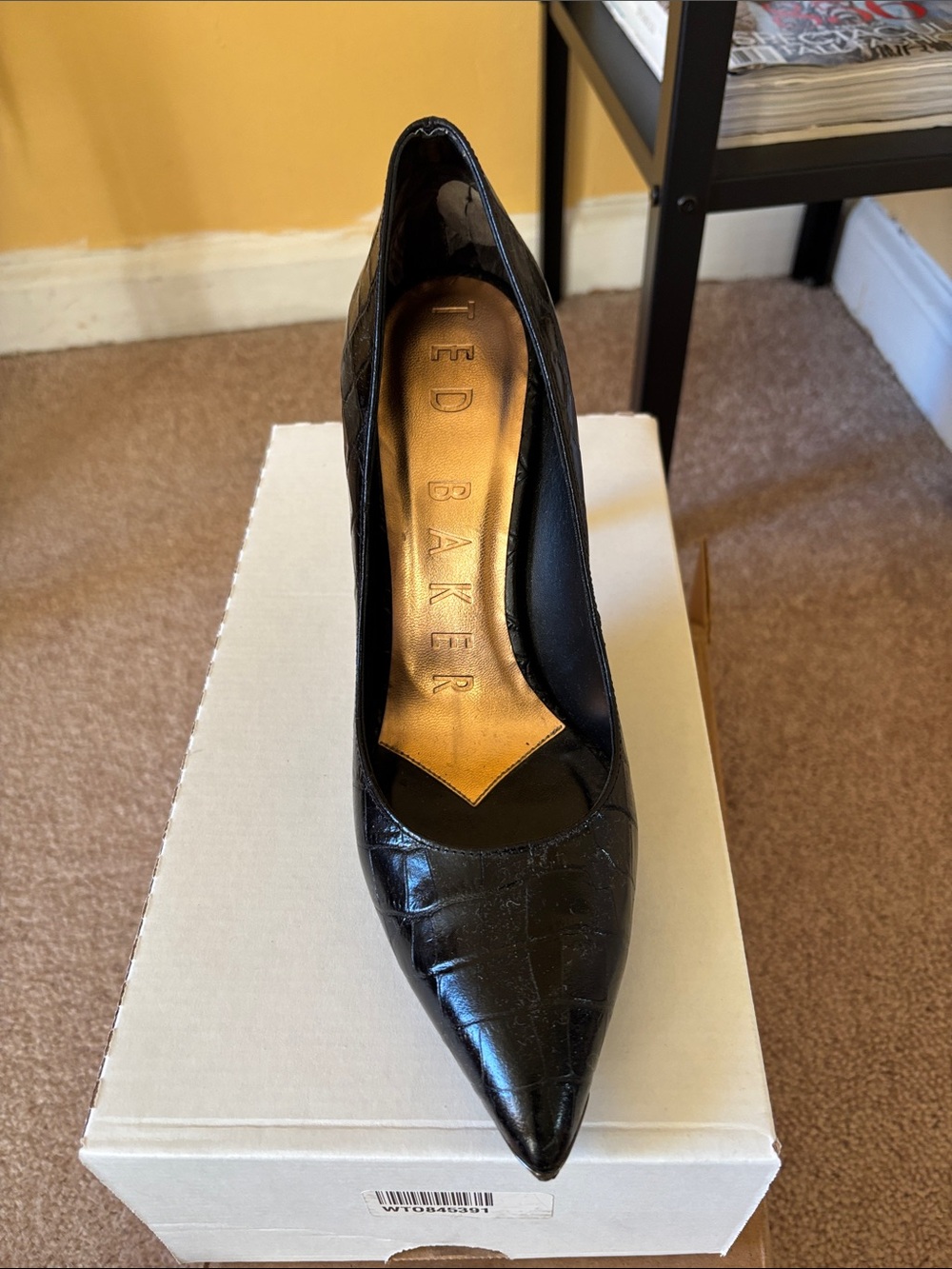 Ted Baker Black Pointed Croc-Textured Leather Pump